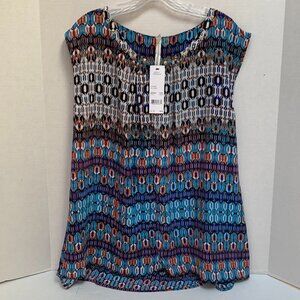 NWT NY Collection Womens Size Medium Sleeveless Blue and Black Pullover Blouse